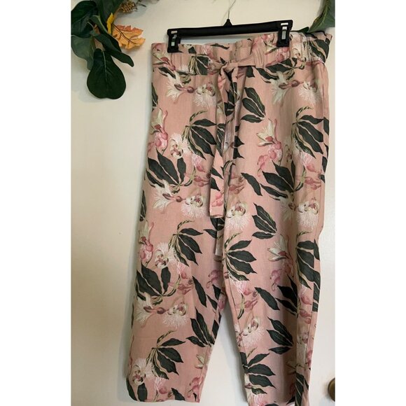 Jules & Leopold LINEN Pants Women’s Size M Floral Tropical Cropped Tie Waist Sum - Picture 3 of 12